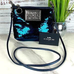 Coach Vintage Poppy Sequins Metallic Blue Sequin‎ Crossbody Bag